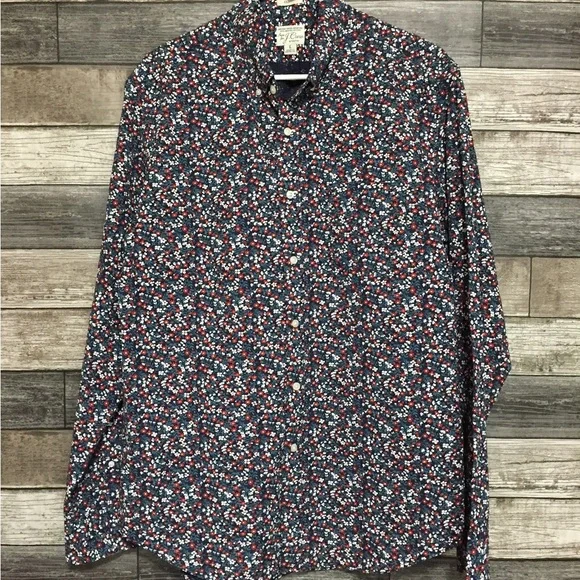 J Crew Classic Stretch Floral Button Up Shirt Men’s L Blue Red Cotton Blend - Picture 4 of 8